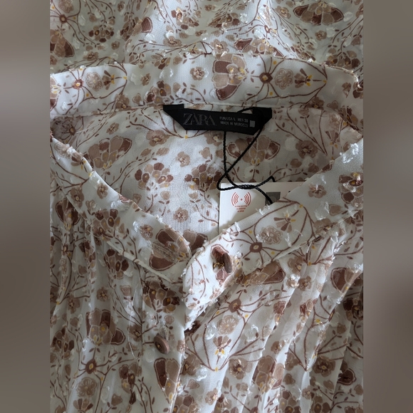 ZARA Brown and Cream Long Sleeve Floral Top - Picture 2 of 6